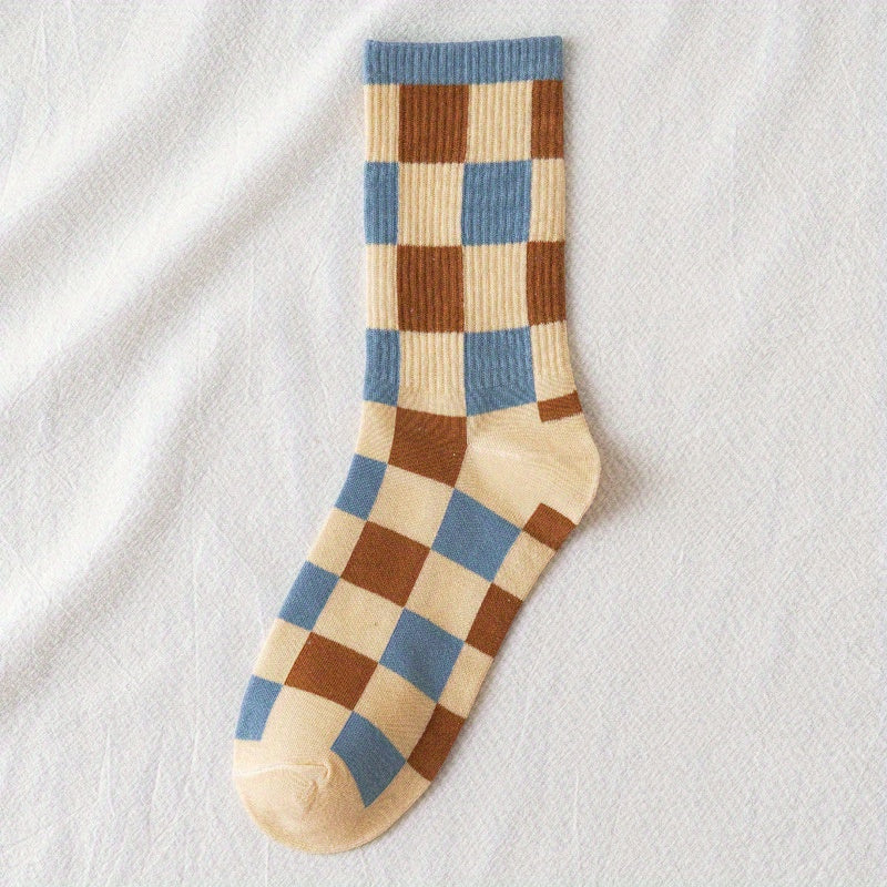 Girls Plaid Crew Socks Breathable for Autumn Winter
