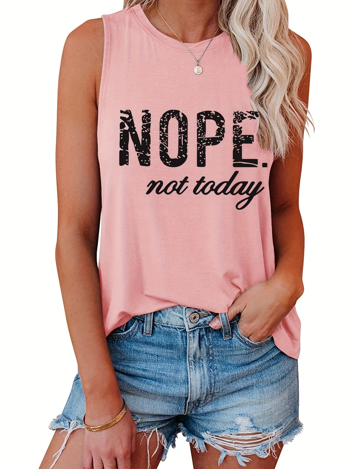Not Today Print Tank Top Casual Crew Neck Summer Sleeveless Top