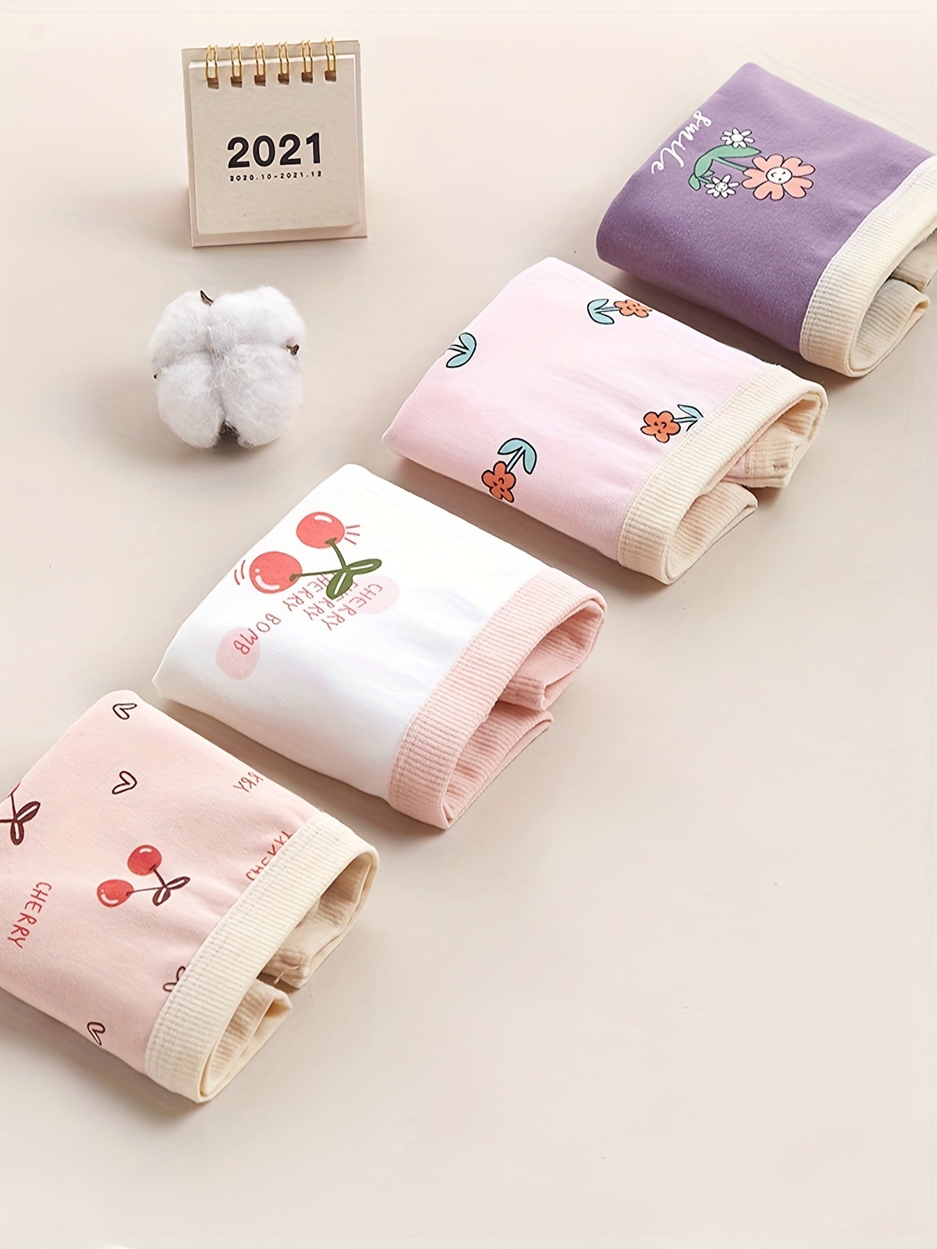 4pcs Girls Boxer Briefs Astronaut Floral Cherry Print Underwear Kids Clothes
