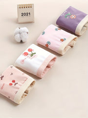 4pcs Girls Boxer Briefs Astronaut Floral Cherry Print Underwear Kids Clothes