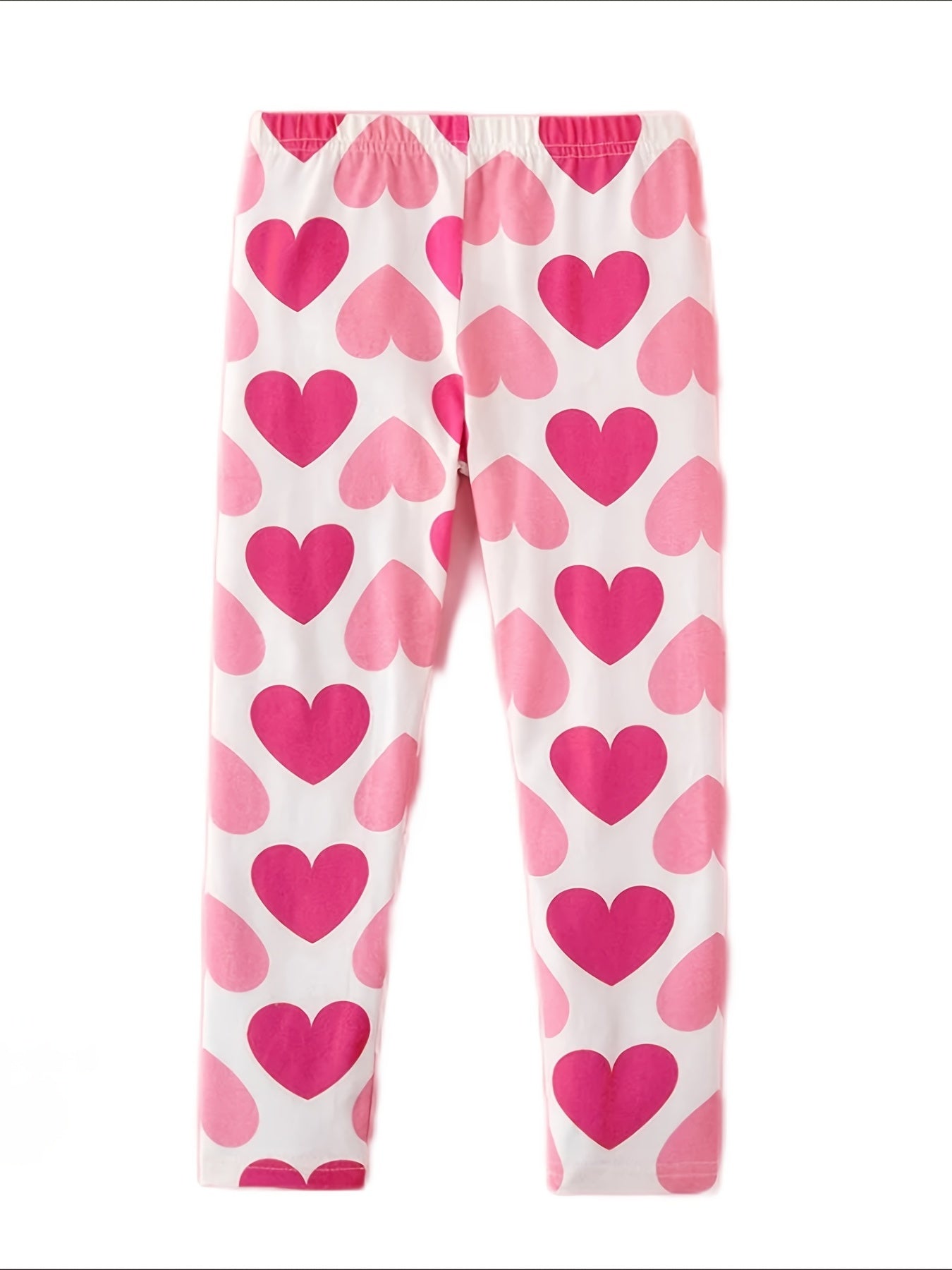 3pcs Girls Heart Print Leggings Breathable Casual Pants For Kids