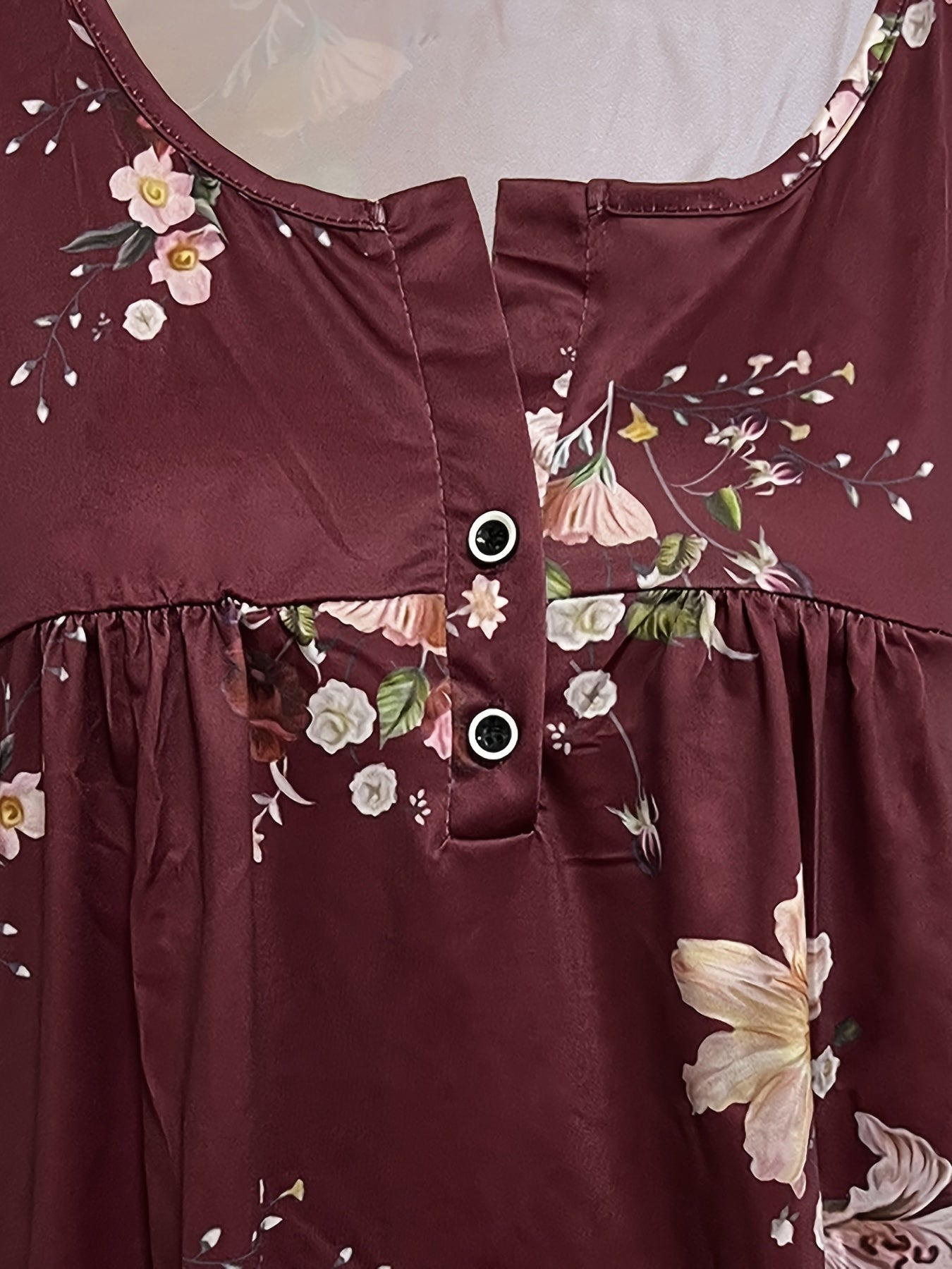 Floral Print Button Tank Top Sleeveless V Neck Tank Top