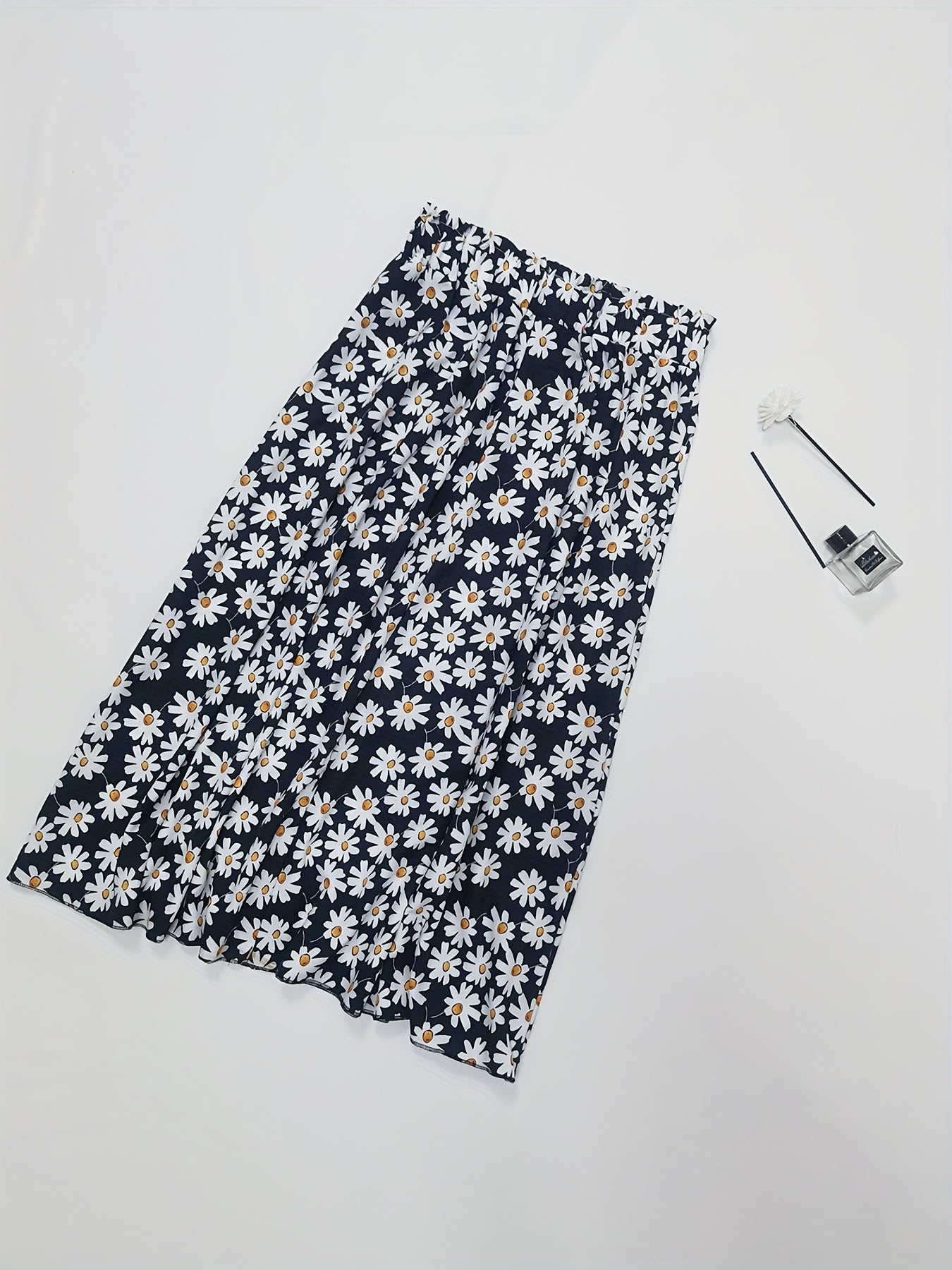 Daisy Print Skirt Elastic Waist Casual Skirt Women's Clothing