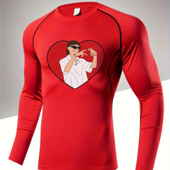 Men's Letter Print Compression Shirt Long Sleeve Athletic Baselayer