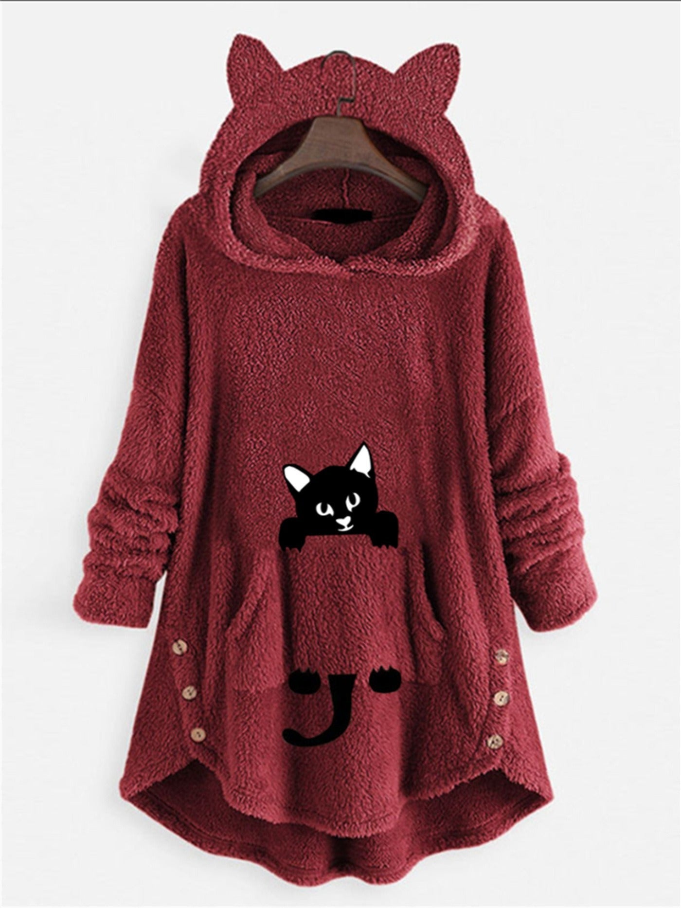 Fuzzy Cat Ear Hoodie Oversized Hooded Sweater Women's Clothing
