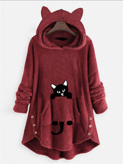 Fuzzy Cat Ear Hoodie Oversized Hooded Sweater Women's Clothing