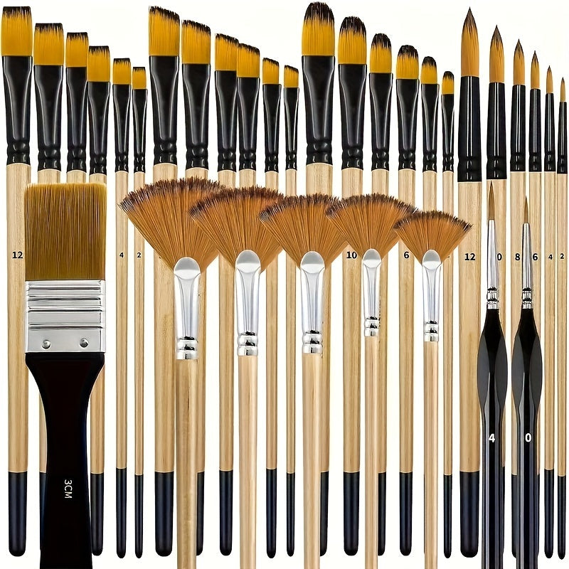 32pcs Nylon Brush Set for Acrylic & Watercolor Painting with Handles and Numbers