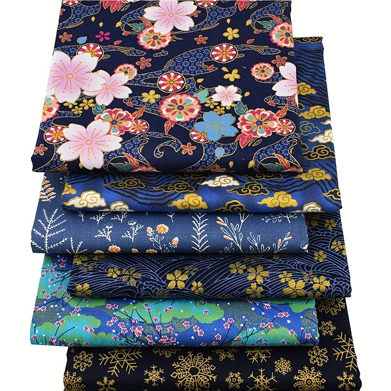 6pcs Japanese Sakura Waves Cotton Sewing Fabric 9.8inch DIY Quilting
