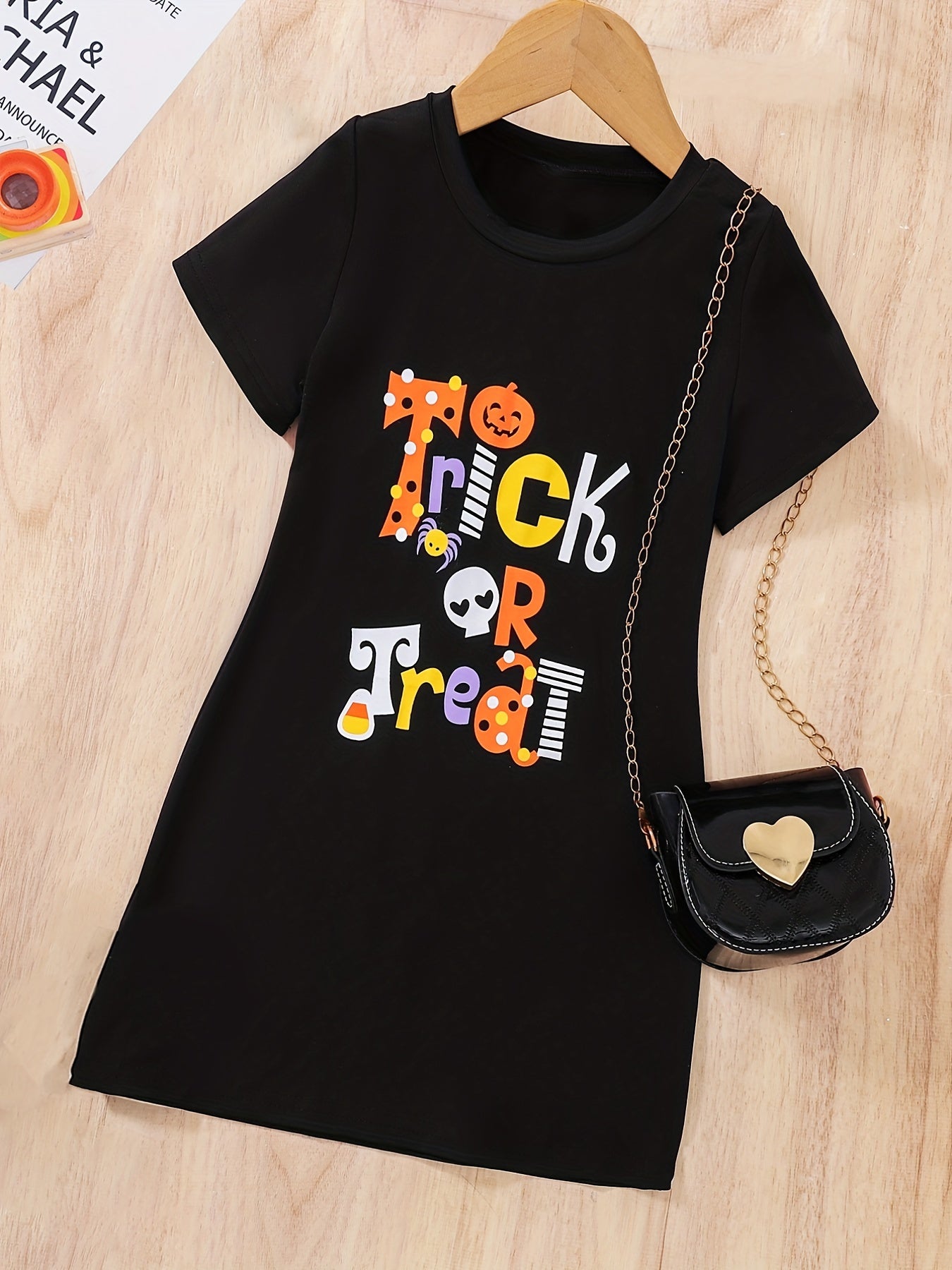 Girls Halloween Dress 'Trick Or Treat' Print Summer Casual Short Sleeves