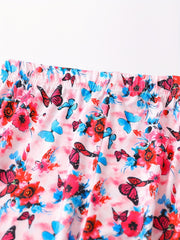 Girls Butterfly & Flowers Print Yoga Pants, Slim Fit Leggings