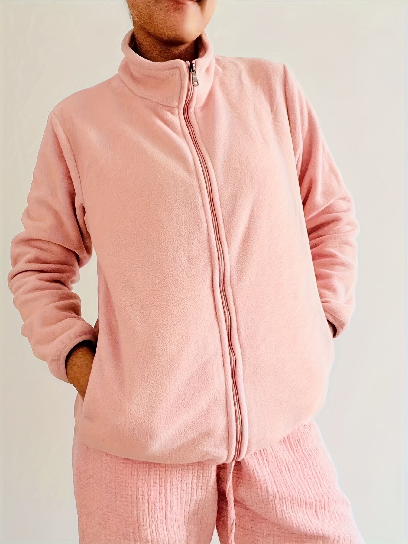 Fleece Liner Jacket Mock Neck Zipper Sports Coat
