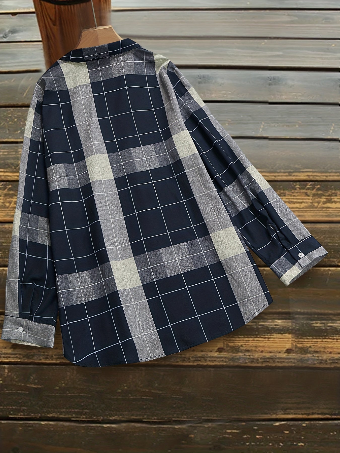 Grid Print Button Up Long Sleeve Blouse