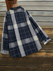 Grid Print Button Up Long Sleeve Blouse