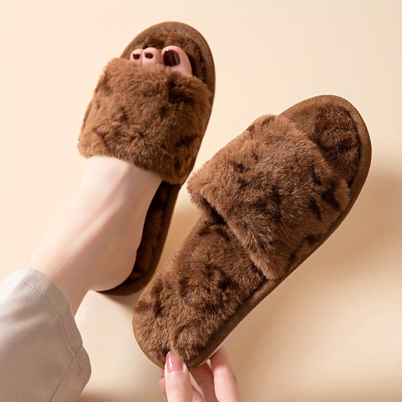 Women's Plush Round Toe Slip On Slippers