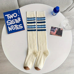 Striped Crew Calf Socks College Style Knee High Stockings