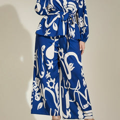 Graffiti Print Peplum Top & Wide Leg Pants Set