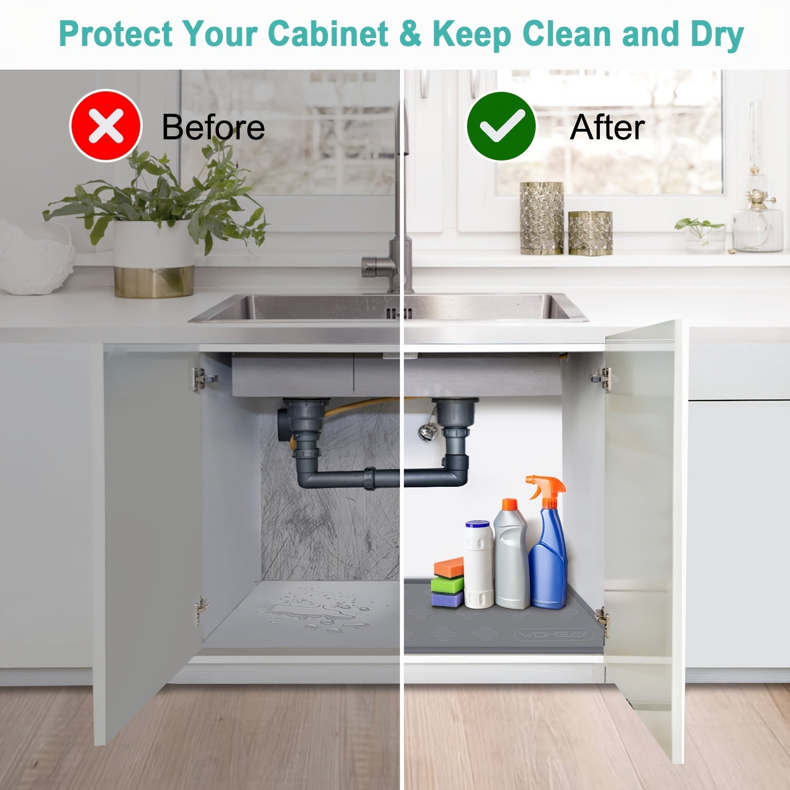 Waterproof Under Sink Mat 34 X 22 Silicone Drip Tray Liner for Kitchen Bathroom