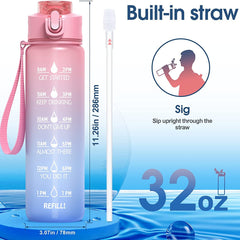 Gradient Sports Water Bottle with Time Marker and Straw
