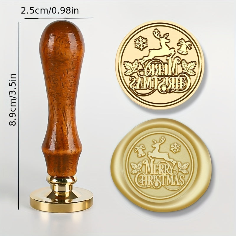Christmas Series Brass Seal Stamp Head & Wooden Handle Set