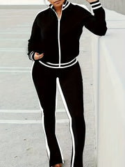 Colorblock Stripe Mock Neck Coat & Pants Set