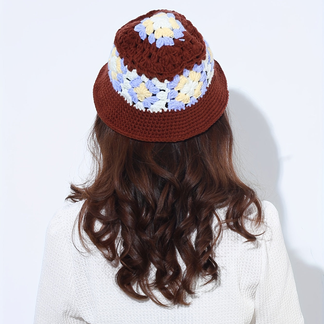 Vintage Flower Crochet Bucket Hat Block Knitted Cloche Hat