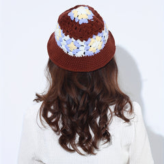 Vintage Flower Crochet Bucket Hat Block Knitted Cloche Hat