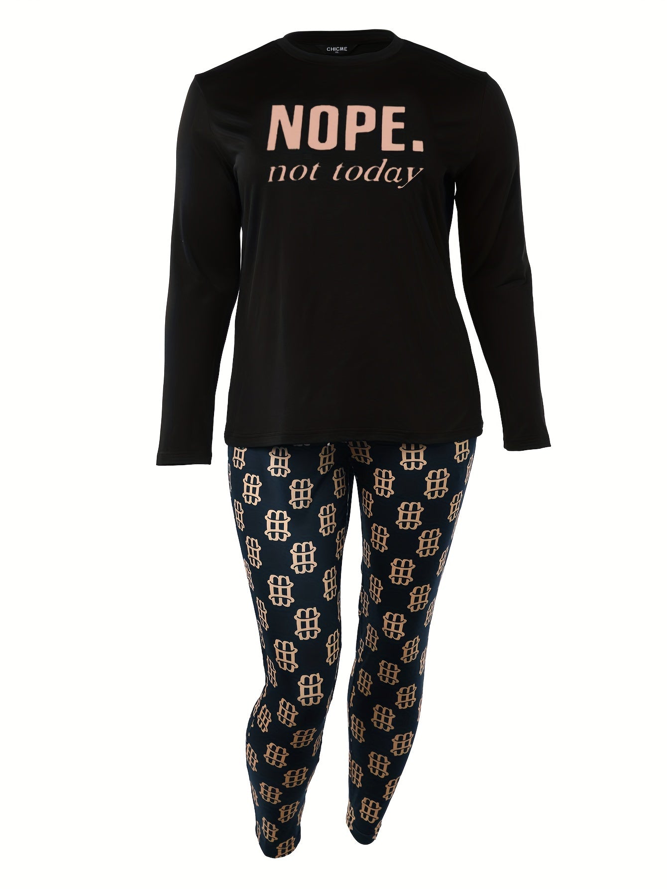 Women's Plus Slogan Long Sleeve Top & Leggings Set