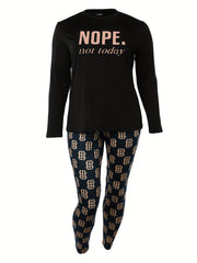 Women's Plus Slogan Long Sleeve Top & Leggings Set