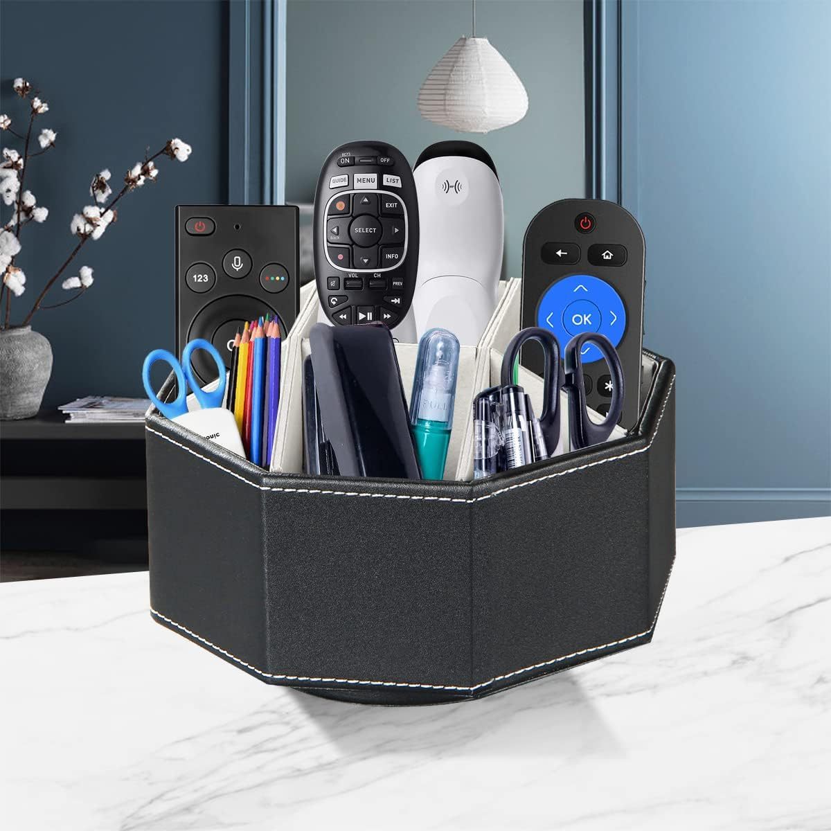 Desktop Remote Control Holder Waterproof PU Leather Storage Box