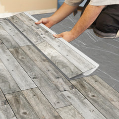 Grey Wood Floor Strips 10pcs Waterproof 15x24cm Coverings for Bathroom Kitchen