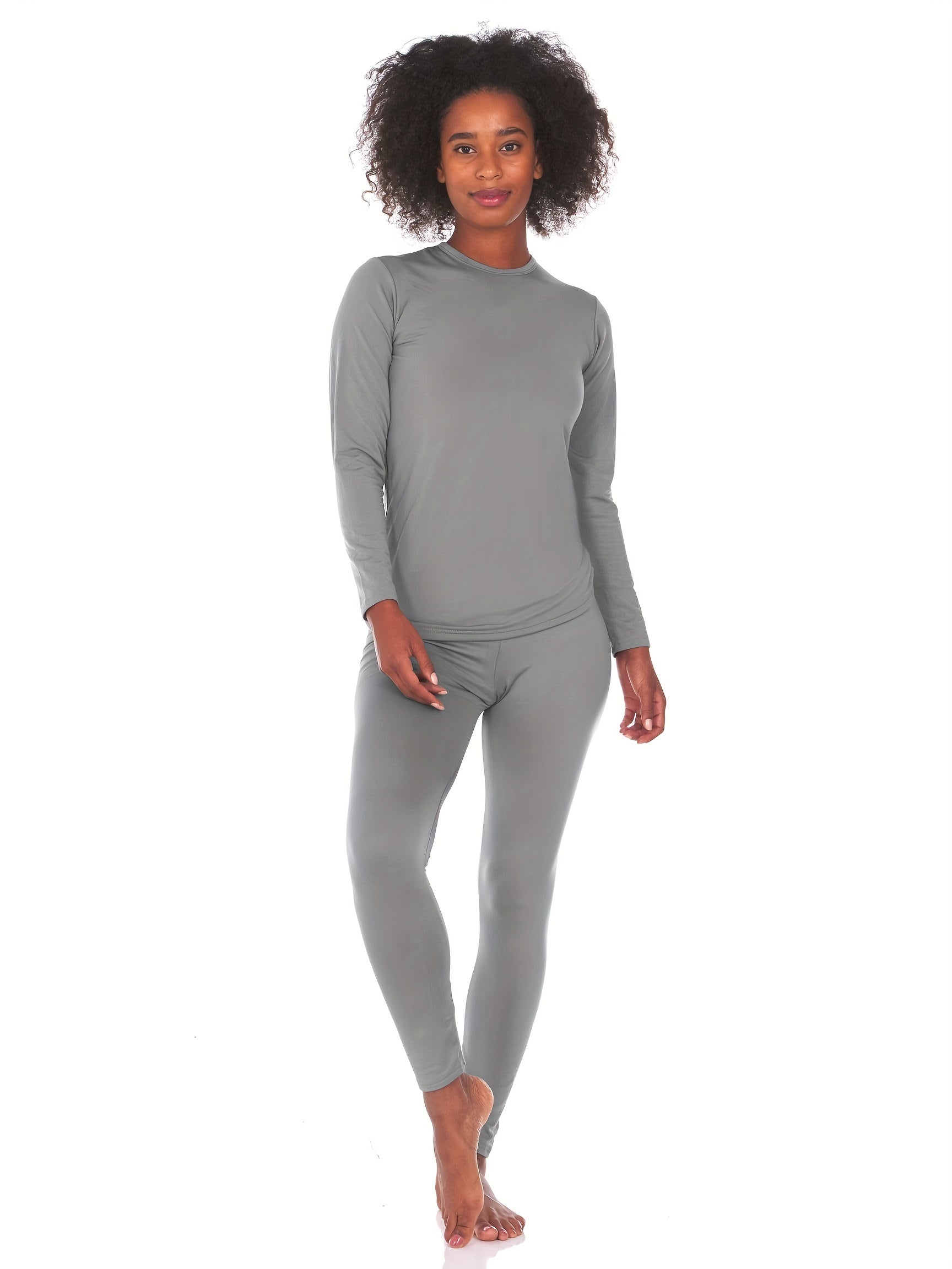 2Pcs Thermal Underwear Set Long Sleeve Top & Leggings Women's Activewear