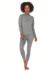 2Pcs Thermal Underwear Set Long Sleeve Top & Leggings Women's Activewear