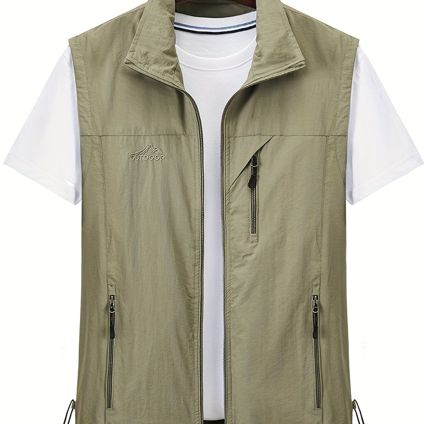 Men's Zipper Pockets Cargo Vest Stand Collar Zip Up Outwear