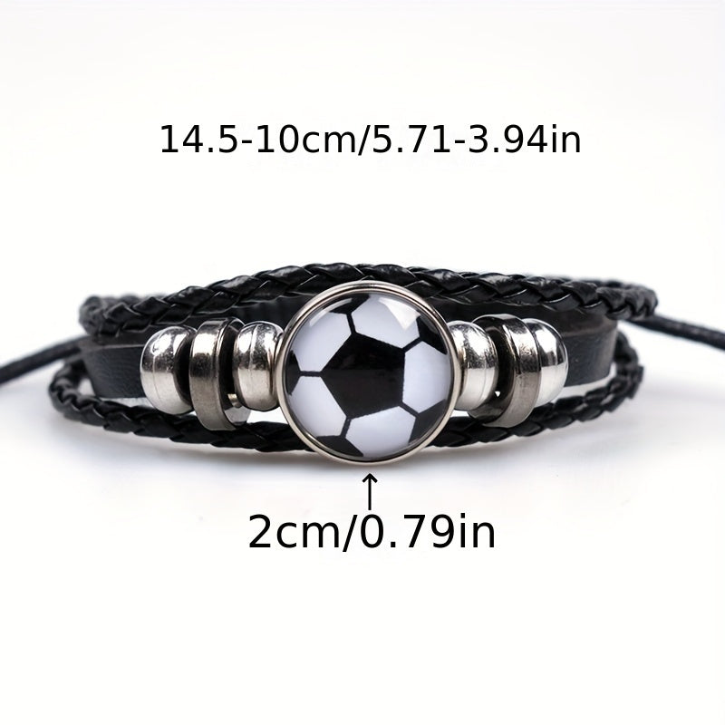 Soccer Decor Bracelet Braided Faux Leather Fashionable Jewelry