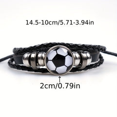 Soccer Decor Bracelet Braided Faux Leather Fashionable Jewelry