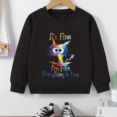 Girls Cat Graphic Sweatshirt - Comfy Casual Kids Active Pullover Top