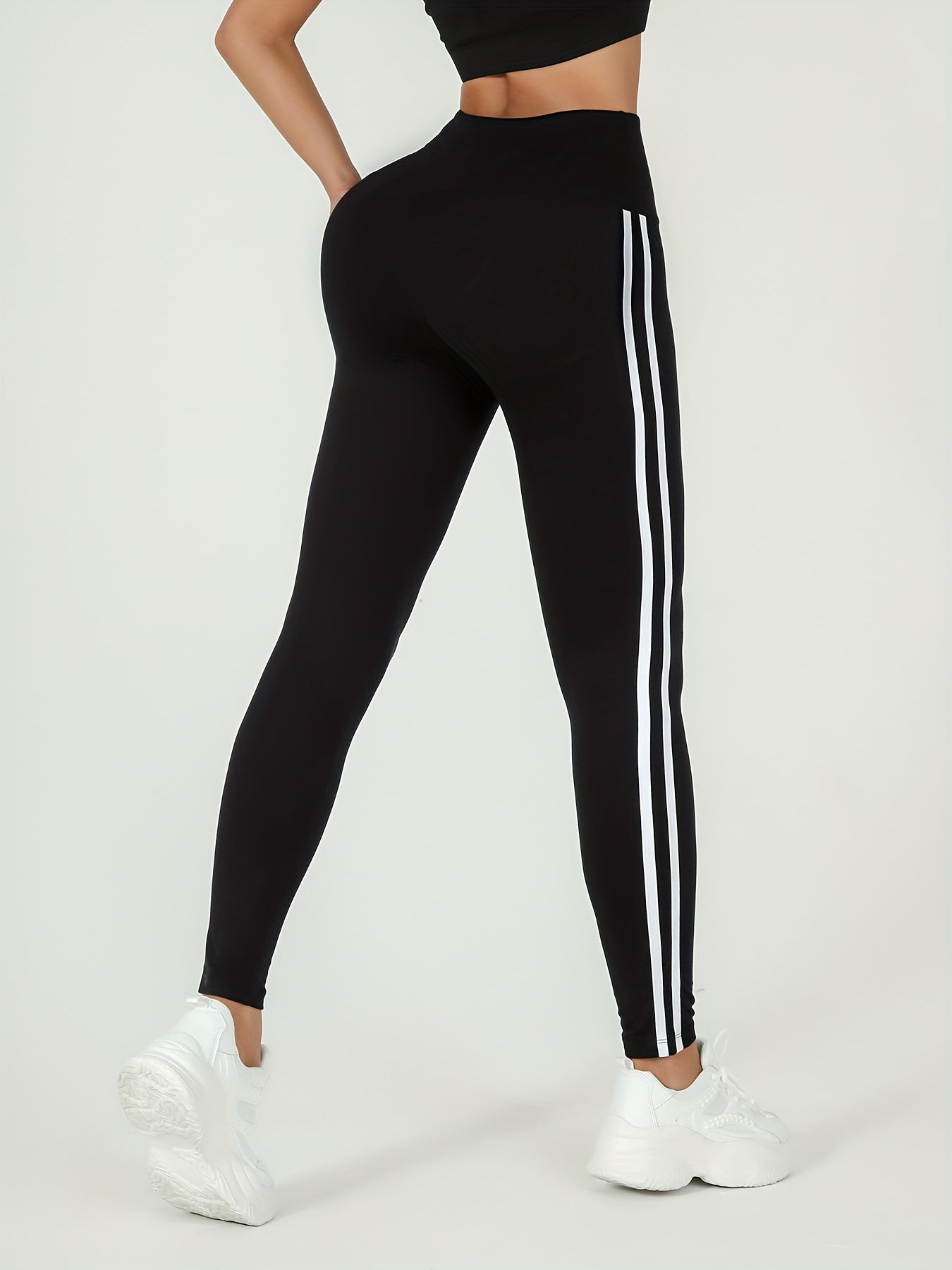 Women's Striped High Waist Leggings for Workout Running