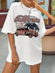 Letter Car Graphic Tee Crew Neck Casual Sports T Shirt