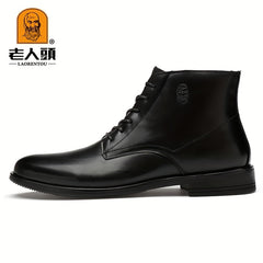 Men's Chelsea Boots Faux Leather Round Toe Lace up Outdoor Casual Slip On Shoes
