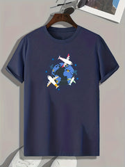 Plane And Earth Graphic Tee For Men