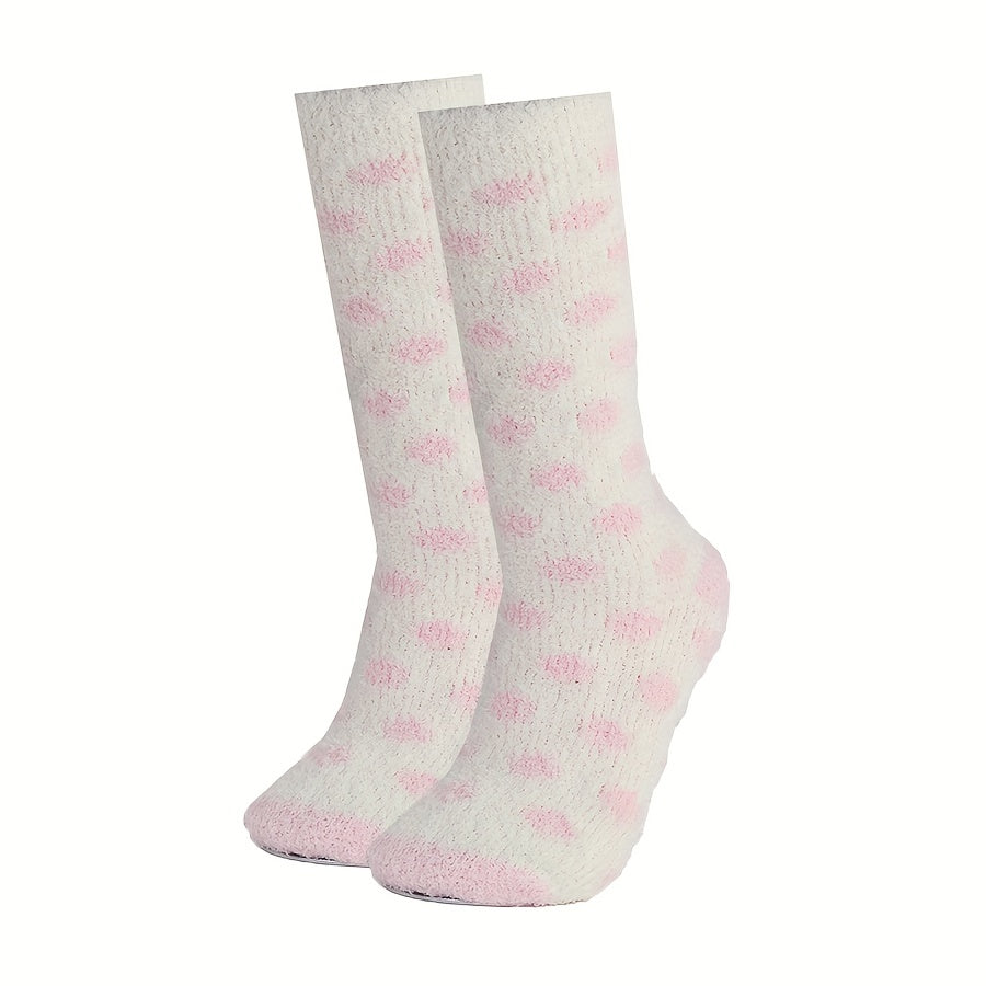 Polka Dot & Striped Fuzzy Socks Mid Tube Socks Women's Stockings