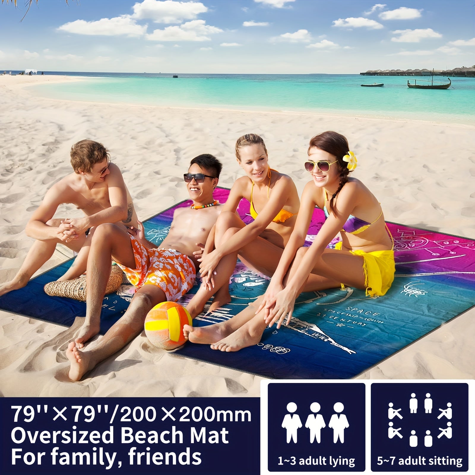 Waterproof Beach Blanket 200x200 Lightweight Mat for Summer Travel