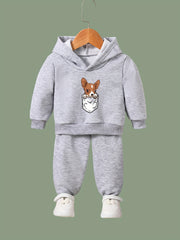 Cartoon Dog Print Long Sleeve Hoodie & Pants Set for Girls
