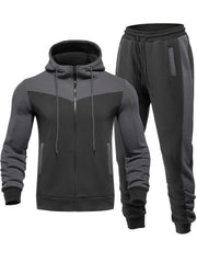 Men's Hooded Zip Jacket and Drawstring Sweatpants Set for Spring/Autumn