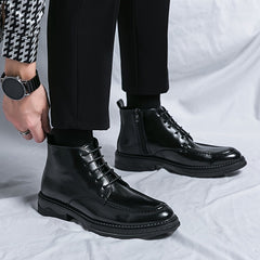 Men's Solid Zipper Derby Boots Formal Dress Shoes