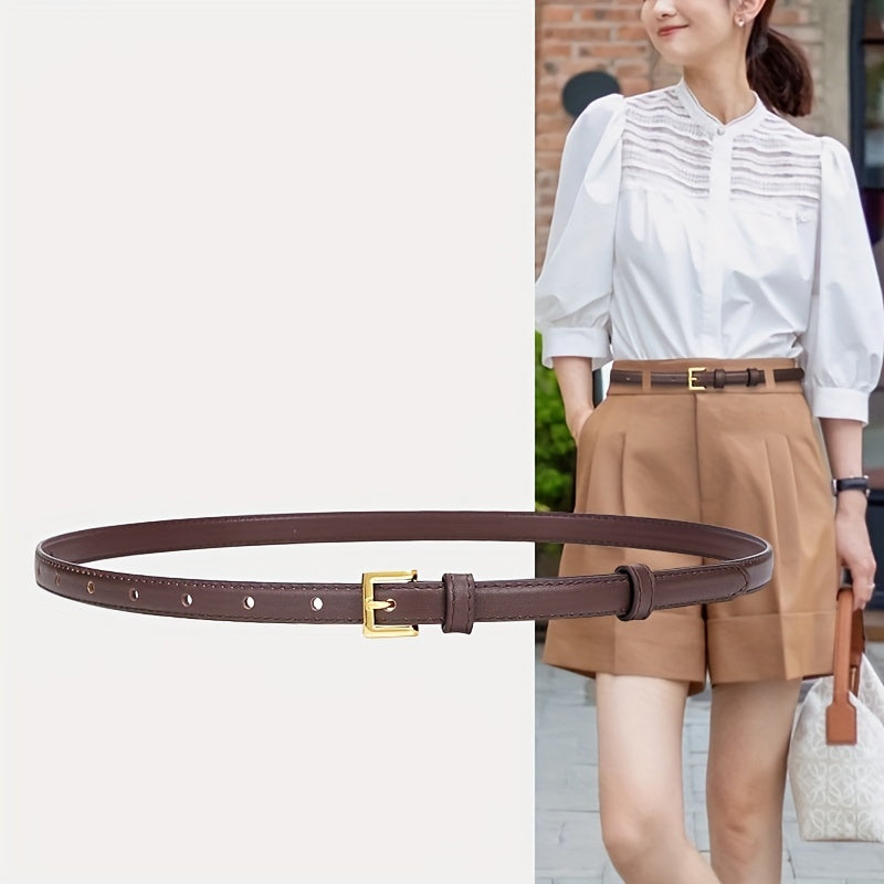 Women's Leather Thin Belt Solid Dress Coat Waistband Casual Belts