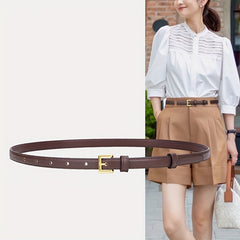 Women's Leather Thin Belt Solid Dress Coat Waistband Casual Belts