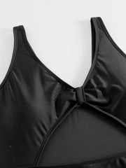 Solid V Neck Cut Out One Piece Bathing Suit