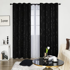 Silver Wave Line Blackout Curtain Home Decor