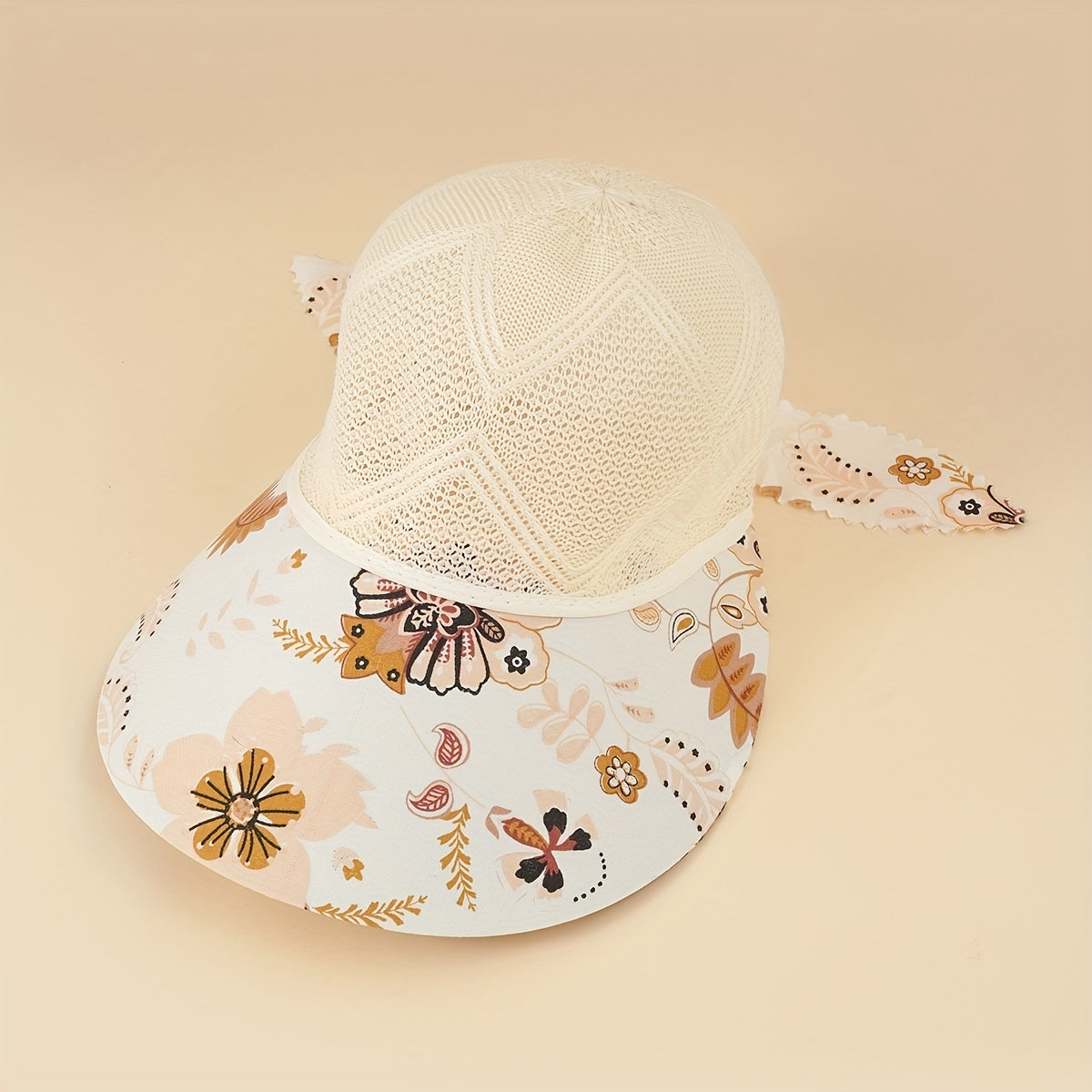 Wide Brim Sun Hat Visors Mesh Flower Print Casual Hat UV Protection